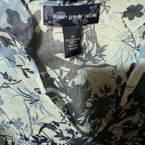 Susan Graver Women's Casual V Neck Shirt - Black and Gray Floral